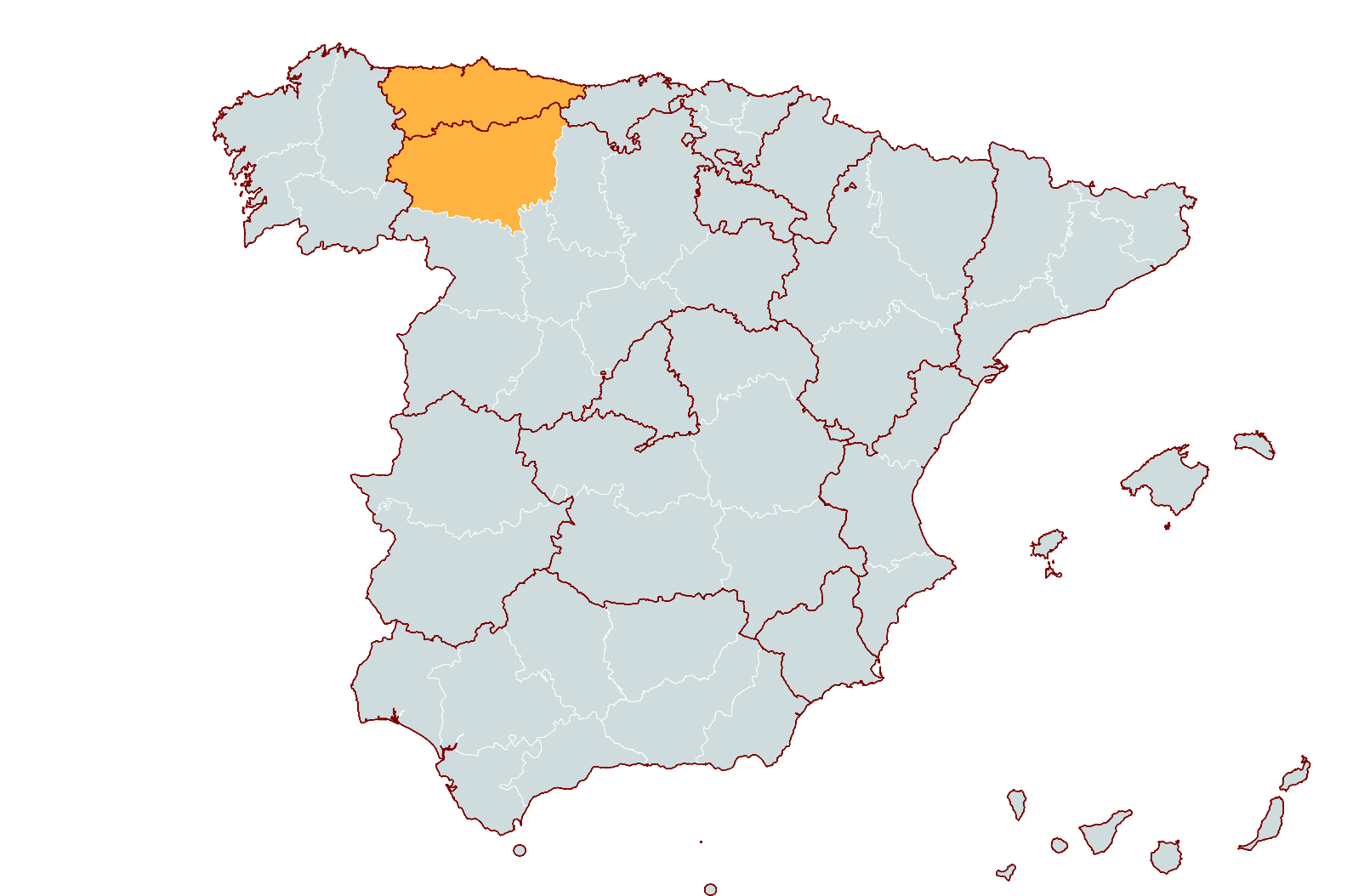 mapa de España con las provincias de León y Asturias
